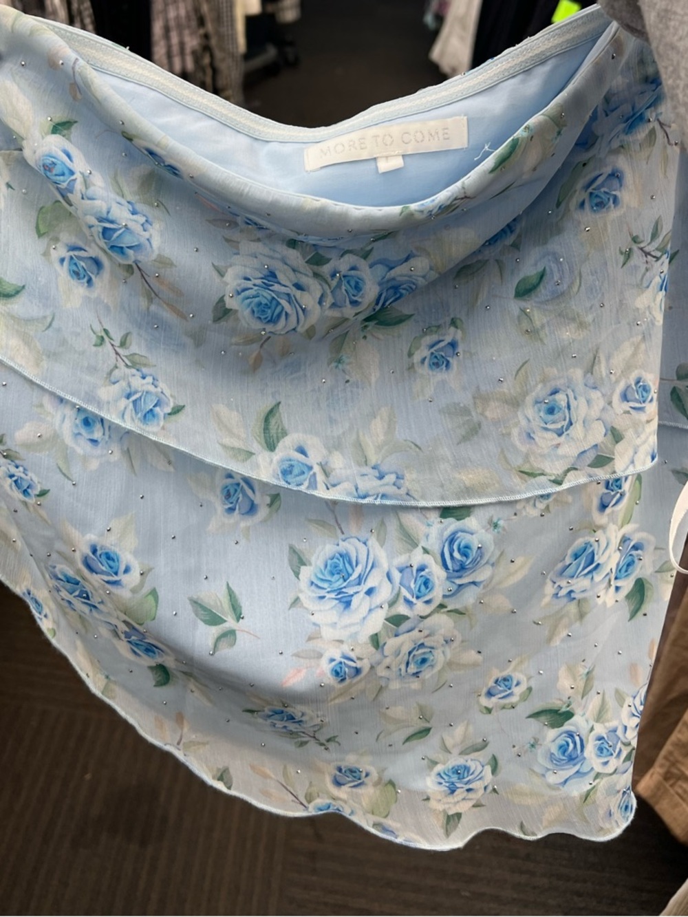 Light Blue Floral Slip skirt with Blue Rose Print and Sparkles